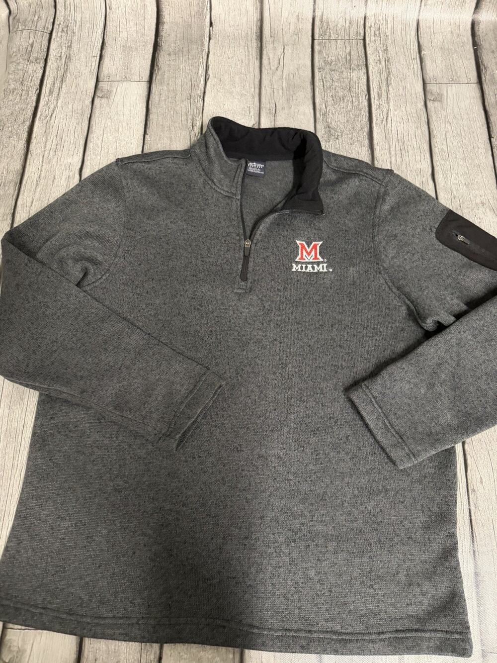 Mens Charles River Apparel Quarter Zip Pullover Grey Miami Ohio RedHawks Sz XL